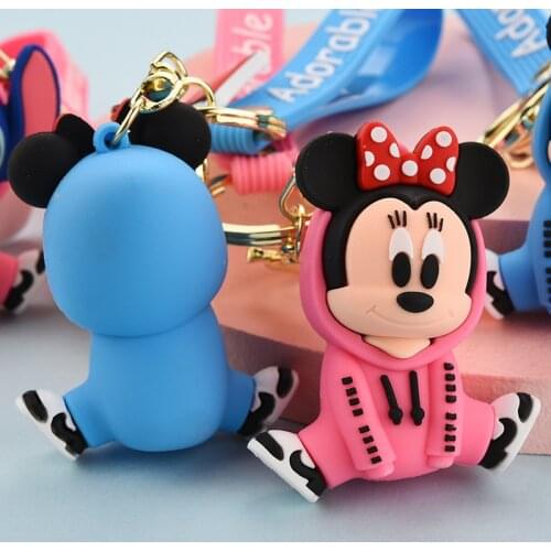 Disney Mickey Mouse Keychain Minnie Princess Cute Pooh Cartoon Anime Figures Key Chain Stitch Toys Childrens Birthday Keyring