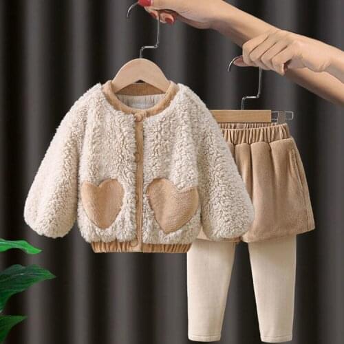 Girls' Velvet Suit Autumn and Winter Clothes 2020 New Korean Baby Girl Plus Velvet Thickened Two-piece Suit Toddler Outwear 2-7Y