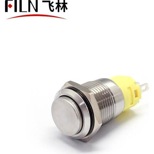 FILN 16mm High head hot sale NO LED Metal Push Button Switch Long type latching switch with 3 pins
