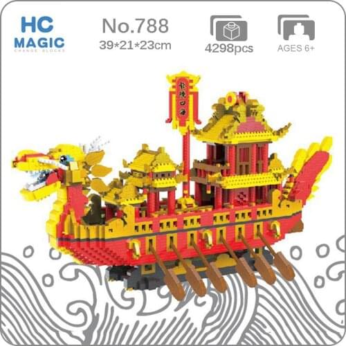 HC 788 World Architecture Royal Dragon Boat Monster Ship Animal DIY Mini Diamond Blocks Bricks Building Toy for Children no Box