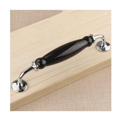 160MM chrome kitchen cabinet handles black ceramic dresser pull shiny silver cupbord wardrobe furniture handles pulls