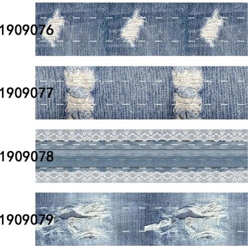 50 yards/lot) wholesale 25MM 38MM denim leans style printed grosgrain ribbon for hair bows