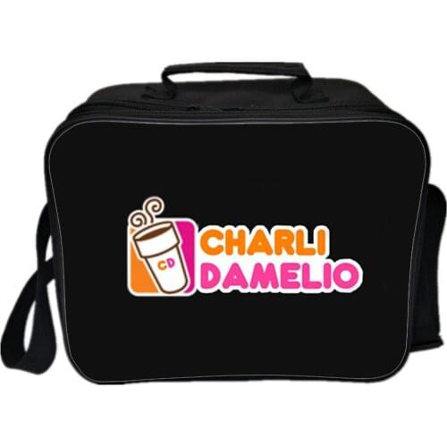 Charli Damelio Lunch Box Student Fashion Cartoon Casual Picnic Bags Boy Girl Rucksack Crossbody Hand Bag Ice Coffee Splatter