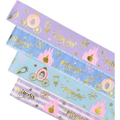 38mm Gold Foil Ink Pumpkin Coach Princess Grosgrain Ribbon 50yards Welcome Custom Printed