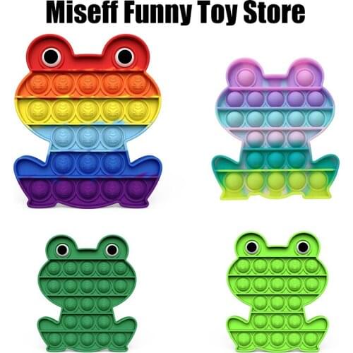 Frog Rainbow Push Bubble Fidget SensoryToy Autism Special Fidget Squeeze Funny Stress Reliever Toys Keychain антистресс