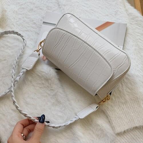 Mini Small Square Flap Bag Brand Fashion New Quality PU Leather Womens Handbag Woven Strap Stone Pattern Chain Shoulder Bags