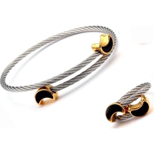 Trendy Women Female Chain Link Fashion Silver Bangles Luxury Moon Design Stainless Steel Open Cuff Charm Bracelets