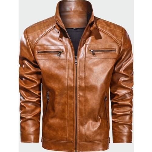 Mens Fashion Leather Jacket New Style Fashion Motorcycle PU Jacket Stand Collar Spring Autumn Leather Coat Male EU Size LK068
