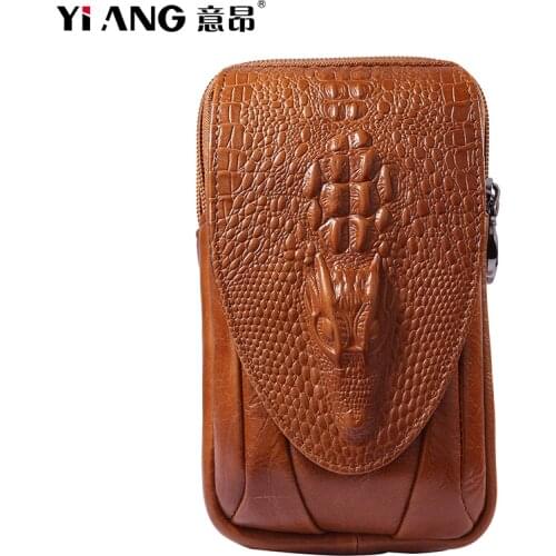 Men Genuine Leather Waist Pack Bag Double Zipper Wallet Pocket Case Purse Fanny Belt Pack Money Cell/Mobile Phone Cigarette Bags