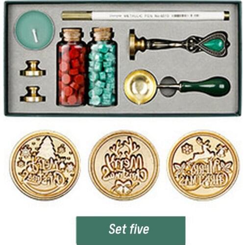 Fire Lacquer Sealing Wax Seal Set Retro Wax Seal Set Sealing Lacquer Wax Custom 3 Copper Head Gift Box Wedding Set