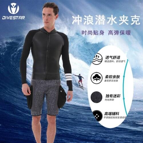 Black Neoprene Long Sleeve Wetsuit for Men Front Zipper Jacket Top Surf Diving Swimming Snorkeling Water Sports Accessories
