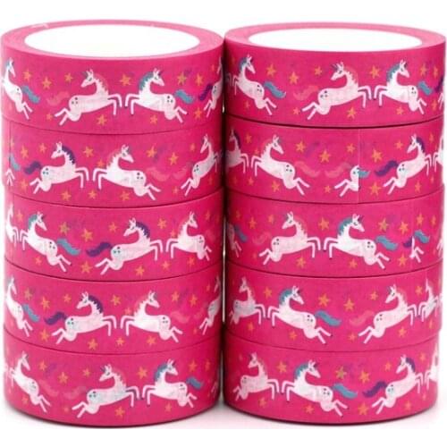 NEW 10pcs/Lot Decorative Unicorns on Pink Washi Tapes DIY Scrapbooking Planner Adhesive Masking Tape Cute Papeleria