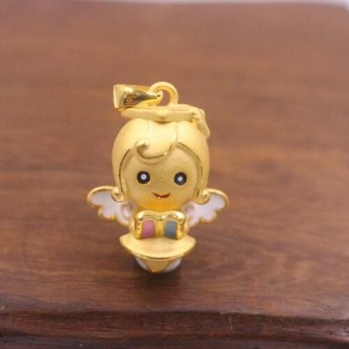 New Pure 24K 3D Yellow Gold Pendant 26x17mm Lovely Beautiful Stoving Varnish reading Angel Charm