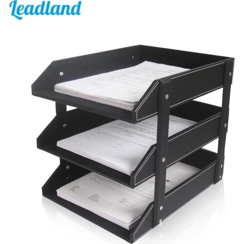 Office Supplies 3 Layers File Tray PU Leather Desk A4 Document Rack File Shelf Frame Paper File Organizer Home Magazine Tray