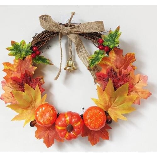Autumn Wreath Artificial Pumpkin Sunflowers Pine Cones Flowers Garland Farmhouse Decor Home Decoration For Harvest Festival