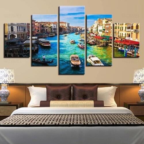 Venice Landscape Canvas Painting Home Decoration Five Piece Set Still Life Building Wall Picture for Living Room Boat Posters