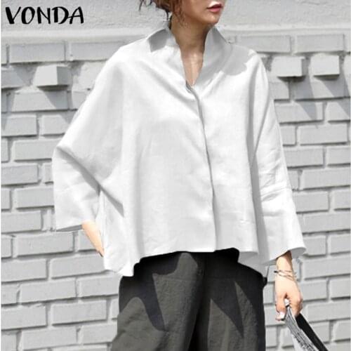 Casual Turn-down Collar Shirts Women Long Sleeve Blouse Tops 2021 VONDA Ladies Tops Plus Size Solid Color Irregular Tunic Shirts