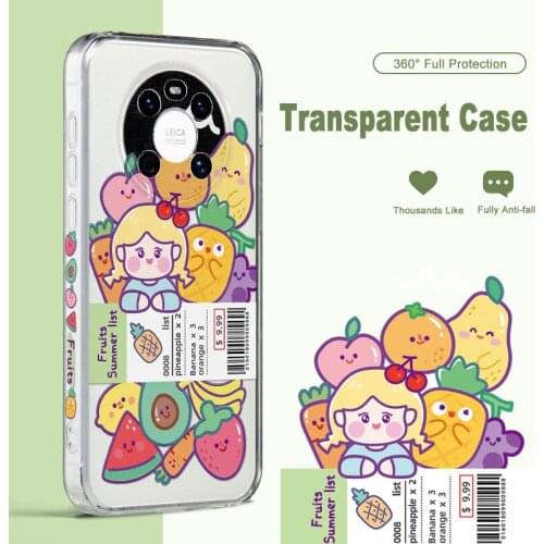 ASINA Transparent Case For Huawei Mate 40 30 20 Pro Cute Cartoon Transparent Cover Bumper For Huawei Honor 30 20 V40 Funda Coque