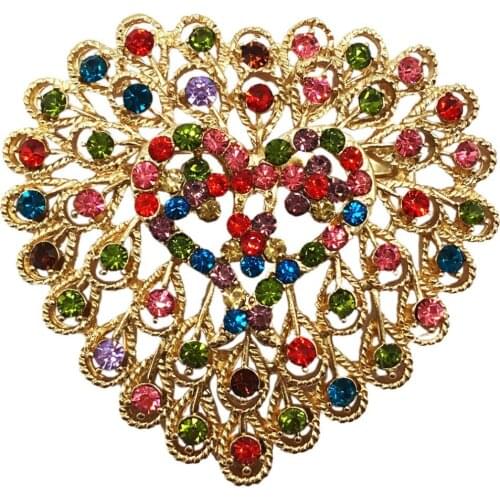 Multicolors Crystal Heart Brooch Pin Fashion Rhinestone Jewelry Women Wedding Pins Large Brooches For Women BRO44
