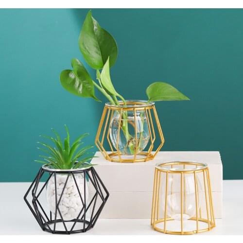 Terrarium Retro Iron Line Vase Hydroponic Plant Flower Vase Home Decoration Metal Plant Holder Nordic Styles Iron Vases Ornament