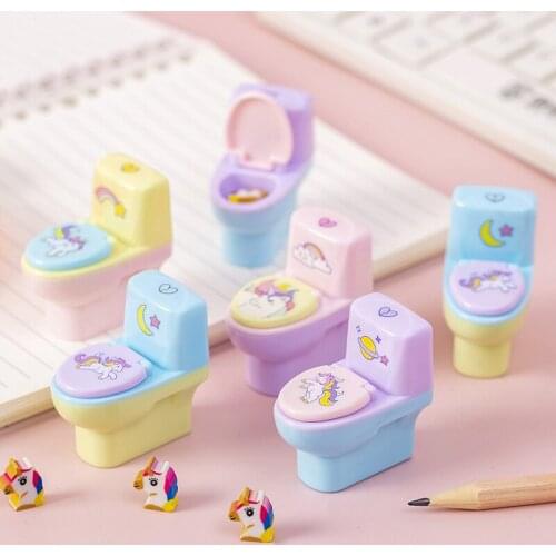 Sandro Cartoon student learning pencil sharpener Animal series toilet-shaped pencil sharpener with rubber creative stationery