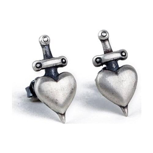 925 Sterling Silver Heart Stud Earrings For Men Piercing Sword Vintage Punk Earring Women Fine Jewelry Party Girl Gift Wholesale