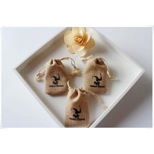 Custom logo chocolate burlap packaging bags Wedding Party Gift Bags pouches jute bags Free shipping