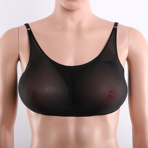 Silicone Prosthetic Breast Shapewear A-E Cup Triangle Fake Breasts with Underwear Set Mesh Sexy Underwear CD Cross-dressing