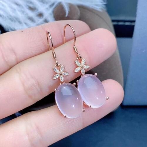 Natural and Real Rose Quartz Stone Earrings 925 Sterling Silver High Jewelry Rose quartz Stone Earrings