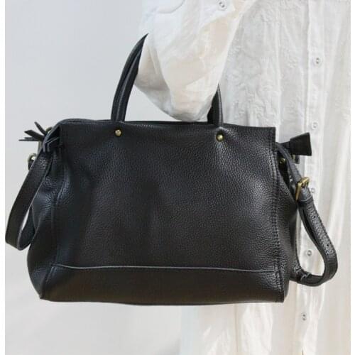 Top-Handle Bags Female Natural Genuine Leather Shoulder Crossbody Bag Retro Rivet Three-layer zipper pocket Handbags Women Bags