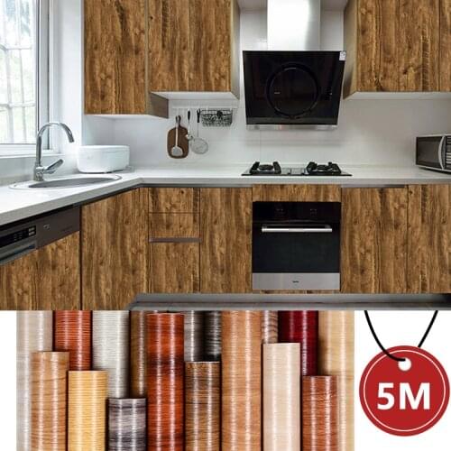 40cm*5m Waterproof Wood Vinyl Wallpaper DIY Self-Adhesive Contact Paper for Doors Cabinet Desktop Bedroom Modern Furniture Decor