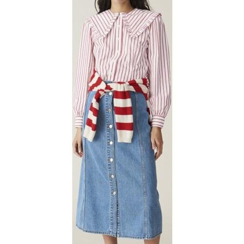 2021 Spring and Summer New Women Shirt Lotus Leaf Large Lapel Three-color Literary Style Retro Girl Age Reduction Shirt