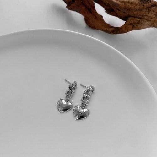 Origin Summer Minimalist Silver Color Love Heart Dangle Earring for Women Girls Metal Chunky Chain Earring Jewelry Accessories