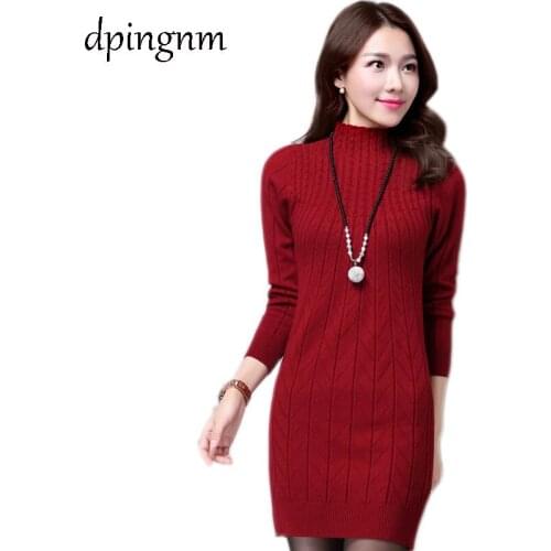 Women Sweaters And Pullovers Long Sleeve Long Knitted Sweater Dress Casual Solid Winter Jumper Pull Femme