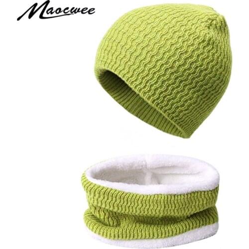 Winter Beanies Hat And Neck Ring Scarf Set For Women Men Solid Color Soft Warm Hat And Scarf Set With Lining Skullies Bonnet Cap