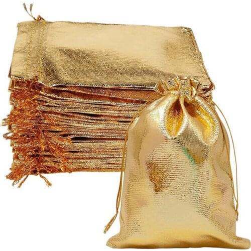 100 Pcs Gold Gift Bag Jewelry Bag Drawstring Bag For Christmas Valentines Day Birthday Wedding Party Candy Packaging