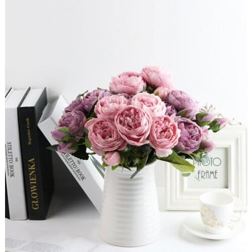 1 Bouquet Roses Artificial Peony Flowers Silk Fake Flower Bride Holding Flowers for DIY Wedding Home Garden Decoration Accessori