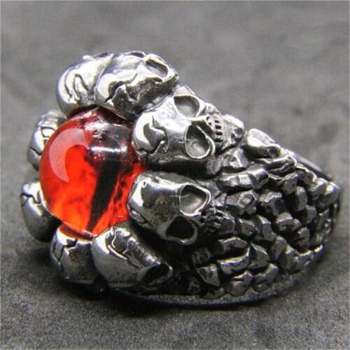 1pc New Design Ghost Skull Red Color Eyeball Ring 316L Stainless Steel Jewelry Band Party Skull Ring