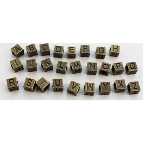 104 PCS Of Antiqued Bronze Cube ALPHABET LETTER Euro BEADS #23441