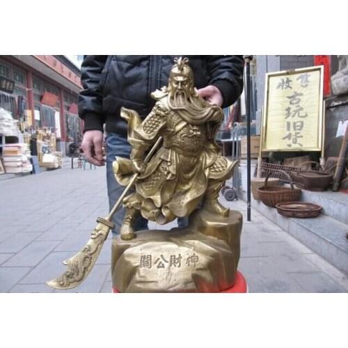 150401 S0417 19"China Brass craftwork famous Dragon God of wealth Guan Gong warrior statuary