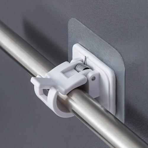 2 Pcs Curtain Shower Curtain Rail Fixing Clip Towel Bar Hook Seamless Sticking Round Bar Hook Kitchen Round Bar Sticking Hook