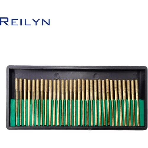 30 Pcs/Set Tool Abrasive Cylindrical Diamond Grinding Head 120# 3x3mm Jade tone Surface Peeling grinding point titanium-plated