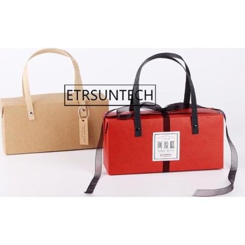 50pcs Kraft Paper Handle Box Candy Cookie Festival Chocolate Gift Packaging Wedding Christmas Storage Boxes