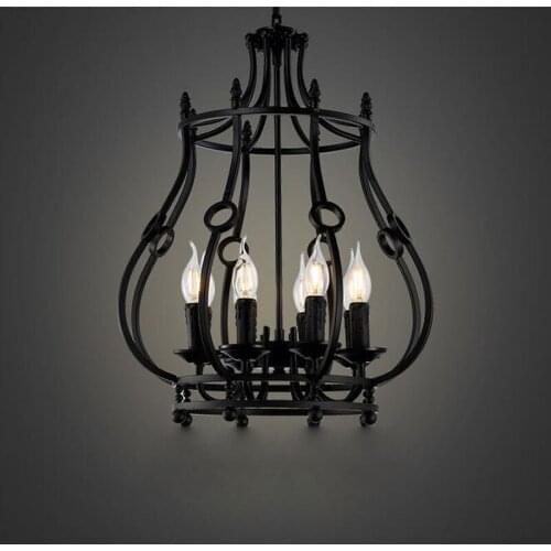 American character iron cage lamp bar decoration retro industrial coffee hall led Chandelier 6 Head Light Bar Lamp Retro lamps