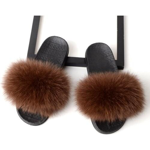 BomKinta 12 Colors Fox Fur Slippers Women Furry Slides Home Flat Sandals Female Cute House Shoes Woman Brand Luxury Soft Slipper