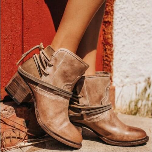 Ankle boots ladies autumn retro leather boots fashion high heel casual boots fashion womens shoes