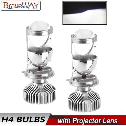BraveWay H4 Led Lens Headlight Bulbs for Car Error Free Atuo Lamps 12V LED CANBUS LED H4 Bulbs with Mini Projectors 5500K Light