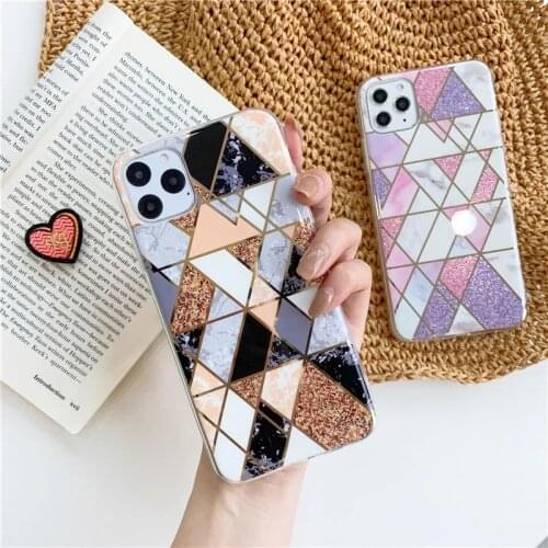 For iPhone XR Xs Max Luxury Plating Splice Glitter Marble Case For iPhone 11 Pro Max Silicone Phone Cover On iPhoen 6S 7 8 Plus