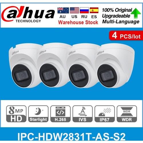 Dahua Original IPC-HDW2831T-AS-S2 4K POE Built-in Mic SD Card Slot H.265+ 30M IR IVS Onvif IP67 Starlight Eyeball IP Camera