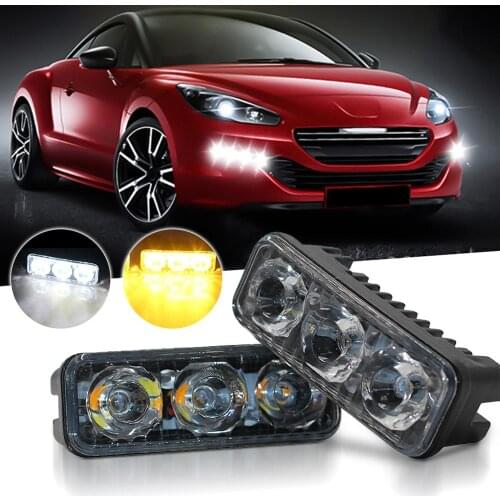2 Pcs 3LED Universal Super White Powerful Car DRL Daytime Running Light Fog Lamp Nighttime Driving Turn Signal Lamp